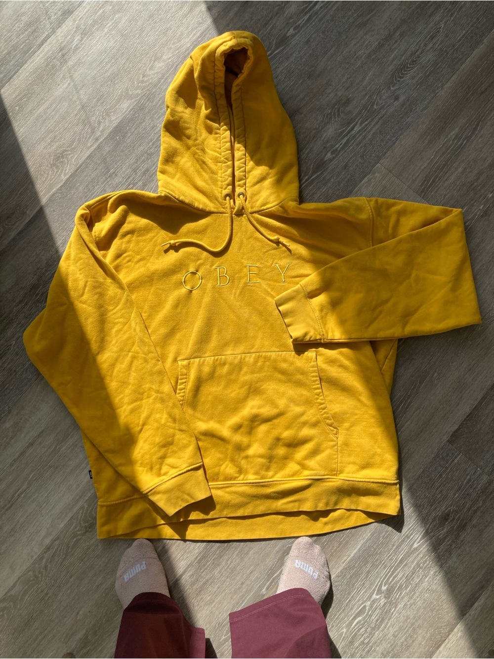 Obey Men’s Yellow Embroidered Hooded Pullover